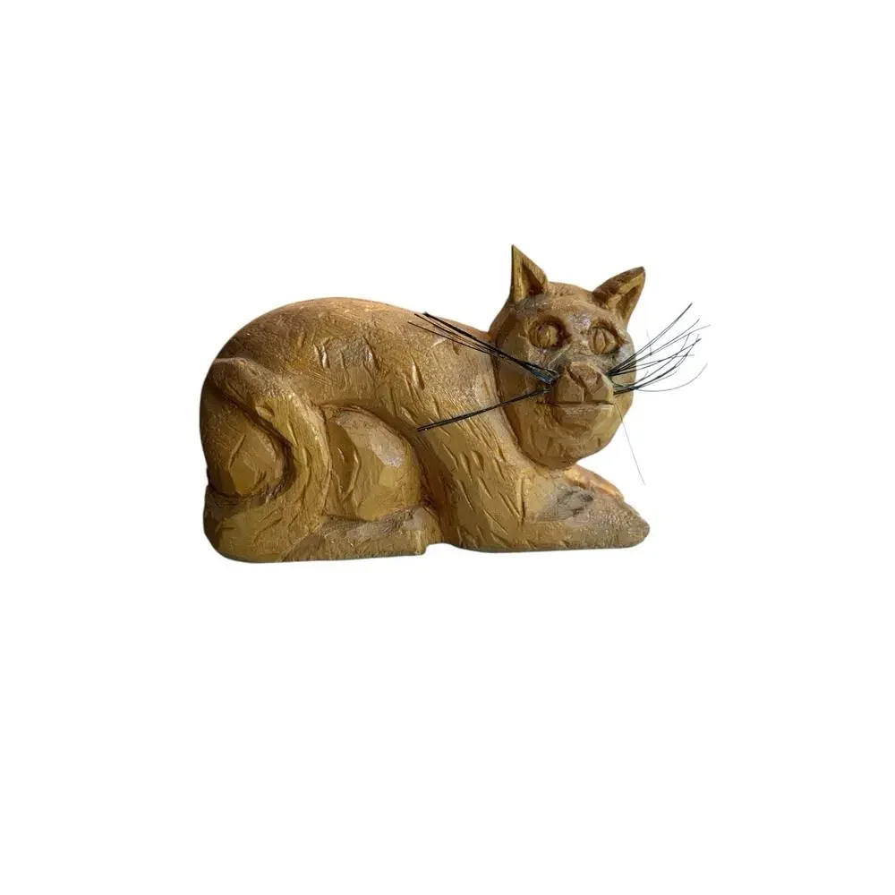Folk Art Hand Carved Wood Cat Vintage Primitive Rustic Very Nice Signed Numbered